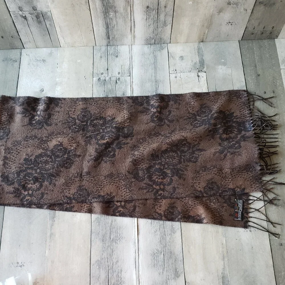 Brown Scarf with a Black Lace Print